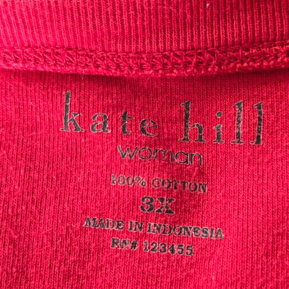 KATE HILL Red Cotton V Neck Long Sleeve Top 3X - Picture 3 of 4